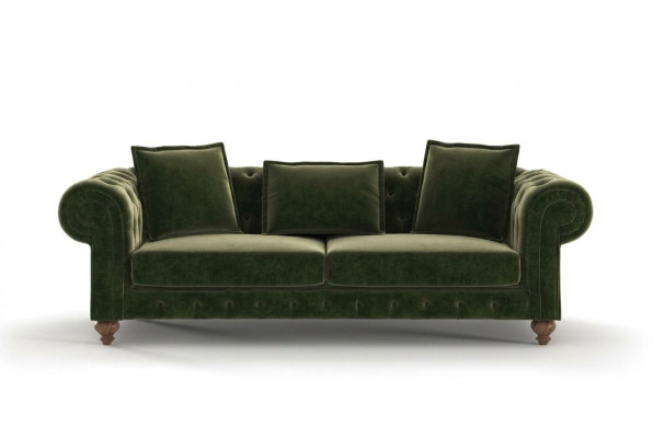 Green Chesterfield Włókienniczy trzyosobowa luksusowa kanapa w stylu sof do salonu