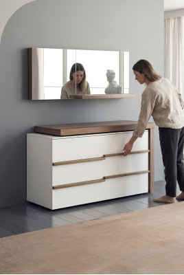Biały Luksusowy Kredens z Lustro Nowoczesny Orzech Naturalny Design Nowość
