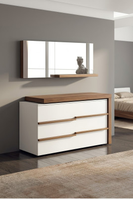 Biały Luksusowy Kredens z Lustro Nowoczesny Orzech Naturalny Design Nowość