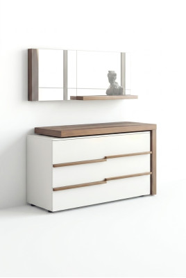 Biały Luksusowy Kredens z Lustro Nowoczesny Orzech Naturalny Design Nowość