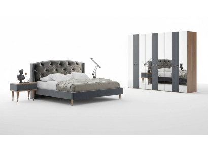 Nowoczesny zestaw Chesterfield Sypialnia Designerskie Podwójne łóżko Szafki nocne