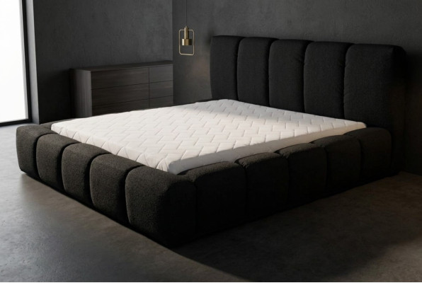 Łóżko Black Podwójne łóżko Sypialnia Meble drewniane Design Meble tapicerowane Material