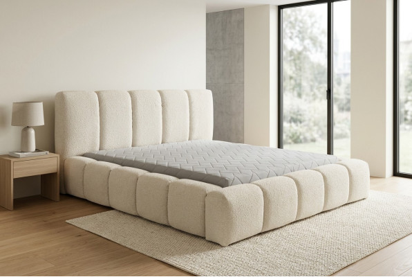 Łóżko White Podwójne łóżko Sypialnia Meble drewniane Design Meble tapicerowane Material