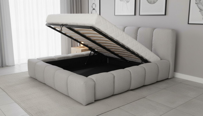 Łóżko szare podwójne Sypialnia luksusowy design elegancki materiał obiciowy nowy