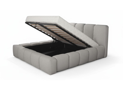 Łóżko szare podwójne Sypialnia luksusowy design elegancki materiał obiciowy nowy