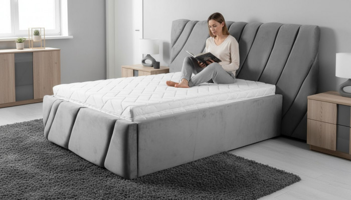 Szare łóżko Aksamit łóżko Podwójne łóżko 140x200 Design bed Meble hotelowe
