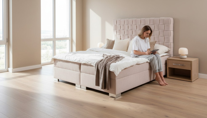 Beżowa Sypialnia łóżka Podkładka Łóżko Chesterfield Włókienniczy Materiał Nowość