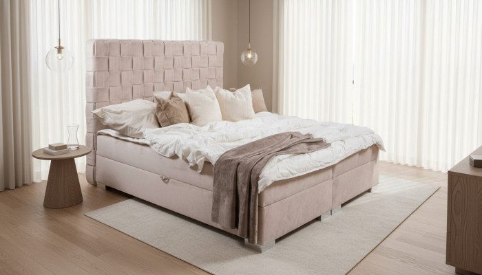 Beżowa Sypialnia łóżka Podkładka Łóżko Chesterfield Włókienniczy Materiał Nowość