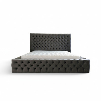 Chesterfield Szara Podwójna Sypialnia Meble Drewniane Design Elegancki Materiał Tapicerki