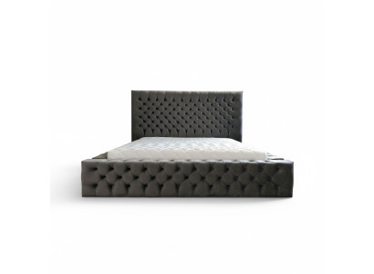 Chesterfield Szara Podwójna Sypialnia Meble Drewniane Design Elegancki Materiał Tapicerki