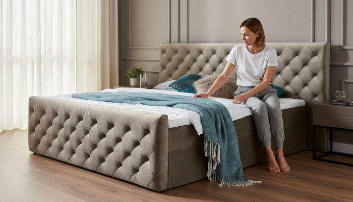 Chesterfield Aksamit łóżko Podwójne łóżko 160x200 Design bed Meble hotelowe