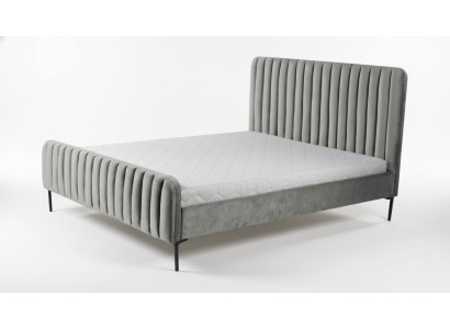 Szara sypialnia dwuosobowa meble design eleganckie materiałowe wyposażenie hotelowe