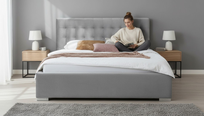 Meble drewniane podwójne szare Sypialnia design elegancki materiał klasyczne Meble-