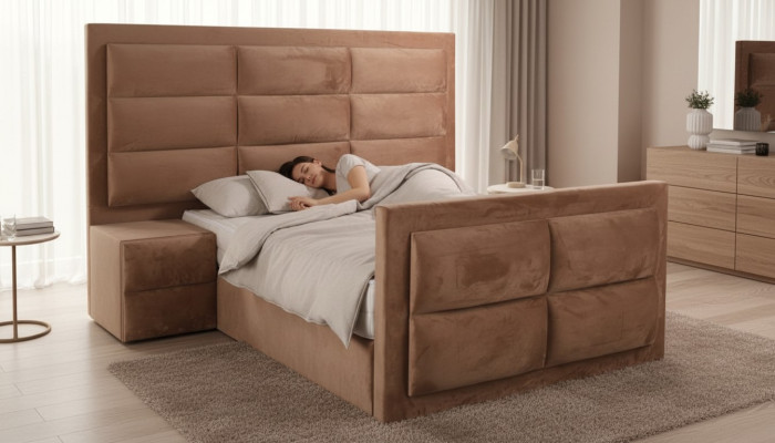 Klasyczne łóżko Drewno brązowe meble do sypialni design elegancki materiał nowość-