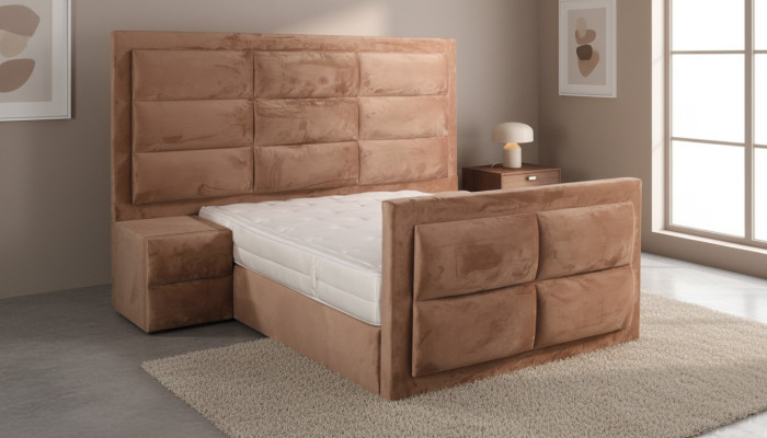 Klasyczne łóżko Drewno brązowe meble do sypialni design elegancki materiał nowość-