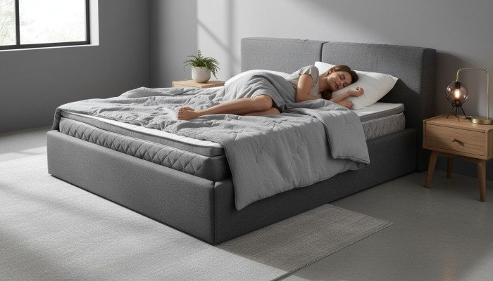 Szare Podwójne łóżko Podkładka do łóżka Podstawa łóżka Design Elegant Material Bed