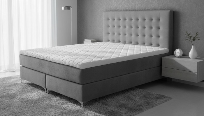 Szare Podwójne łóżko Klasyczny design mebli do sypialni Elegancki materiał Nowość