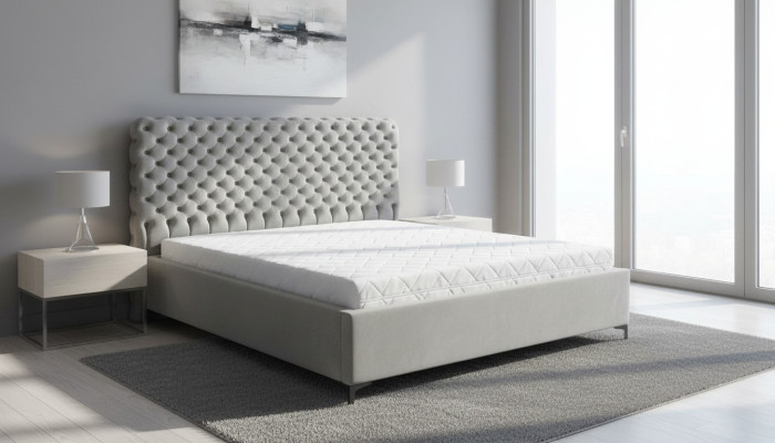 Szare łóżko Chesterfield Klasyczne meble do sypialni Design Elegancki materiał