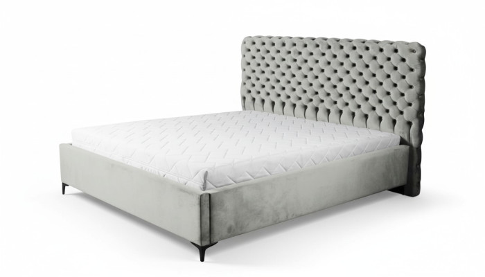 Szare łóżko Chesterfield Klasyczne meble do sypialni Design Elegancki materiał