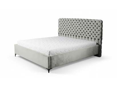 Szare łóżko Chesterfield Klasyczne meble do sypialni Design Elegancki materiał