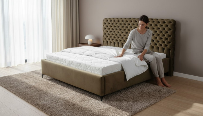Zielone łóżko Chesterfield Klasyczne meble do sypialni Design Elegancki materiał