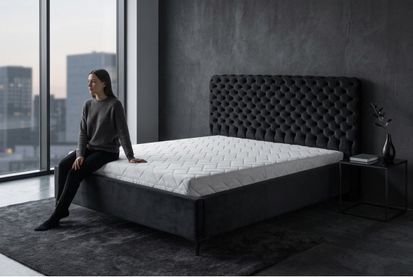 Czarny materiał do projektowania mebli Chesterfield Łóżko Classic do sypialni