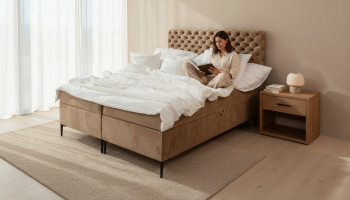 Brown Chesterfield Podwójne łóżko luksusowe łóżko skrzyniowe Sypialnia łóżka