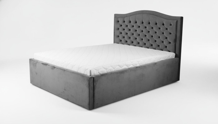 Szare łóżko Chesterfield Klasyczne meble do sypialni Design Elegancki materiał