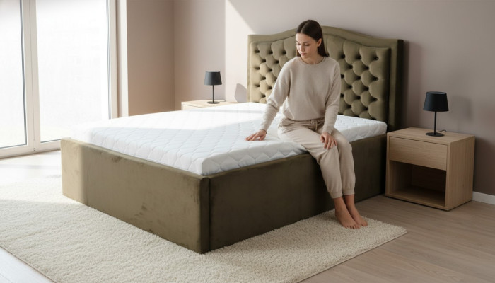 Zielone łóżko Chesterfield Klasyczne meble do sypialni Design Elegancki materiał