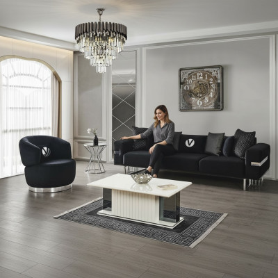 Nowoczesny zestaw do salonu czarna sofa czarny fotel stolik kawowy nowy