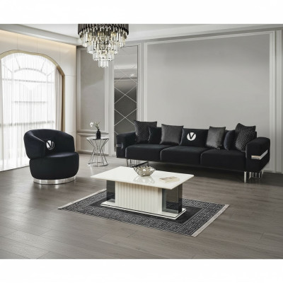 Nowoczesny zestaw do salonu czarna sofa czarny fotel stolik kawowy nowy