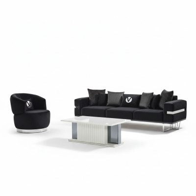 Nowoczesny zestaw do salonu czarna sofa czarny fotel stolik kawowy nowy