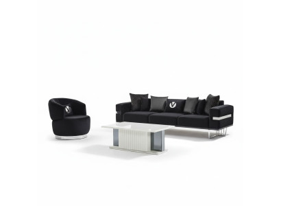 Nowoczesny zestaw do salonu czarna sofa czarny fotel stolik kawowy nowy