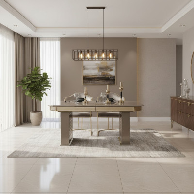 Stół obiadowy Szary Nowoczesna jadalnia Piękna Kuchnia Drewno stoły Design Luxury Metal Nowość