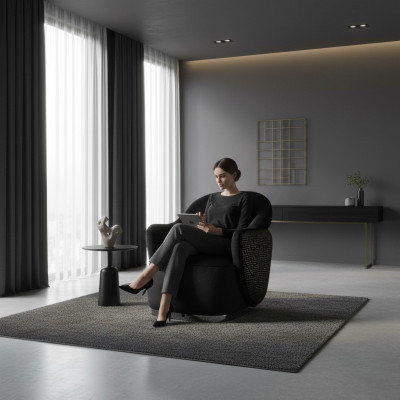 Fotel 1-miejsce siedzące Czarny Luksusowy wystrój salonu nowoczesny elegancki materiał obiciowy nowy