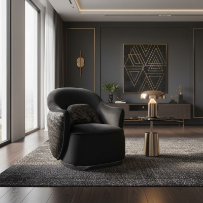 Fotel 1-miejsce siedzące Czarny Luksusowy wystrój salonu nowoczesny elegancki materiał obiciowy nowy