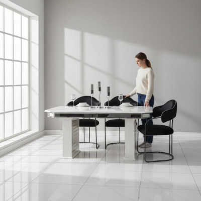 Beżowy Stół obiadowy Design stoły Luksusowy stół rozkładany Meble jadalnia Meble