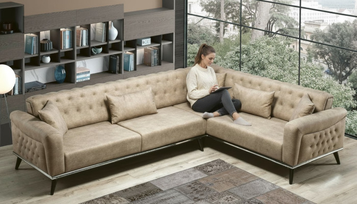 Sofa Kanapa Beżowa Zestaw do Salonu Nowoczesna Sofa Narożnikowa kanapa Nowość