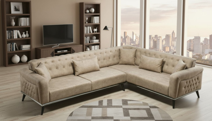 Sofa Kanapa Beżowa Zestaw do Salonu Nowoczesna Sofa Narożnikowa kanapa Nowość