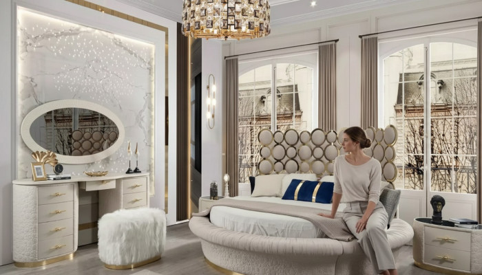 Okrągłe łóżko Okrągły Design łóżko Skóra Double Luxury Hotel Frame Sleeping Pokój