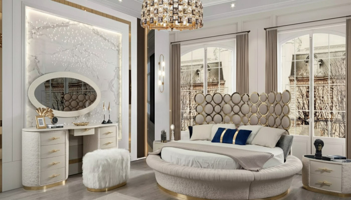 Okrągłe łóżko Okrągły Design łóżko Skóra Double Luxury Hotel Frame Sleeping Pokój