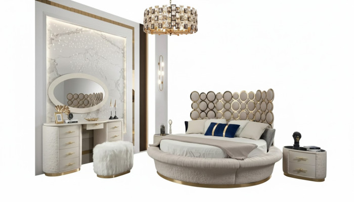 Okrągłe łóżko Okrągły Design łóżko Skóra Double Luxury Hotel Frame Sleeping Pokój