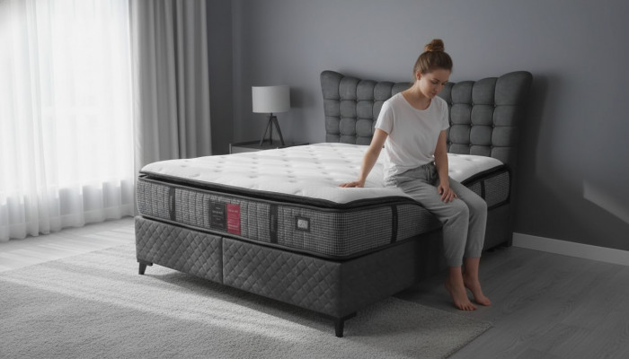 Łóżko box spring bed luksusowe łóżko jednoosobowe w tym. materac z Caro Próbka Szary