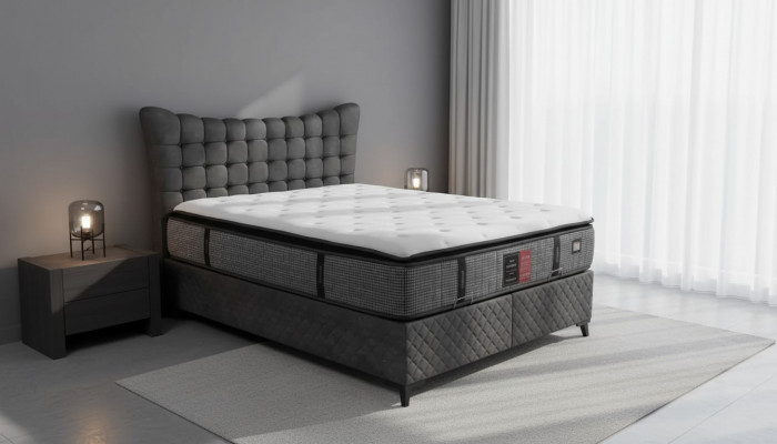 Łóżko box spring bed luksusowe łóżko jednoosobowe w tym. materac z Caro Próbka Szary