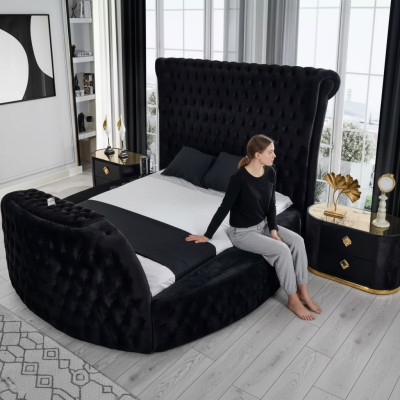 Nowoczesne łóżko Chesterfield w luksusowym czarnym kolorze