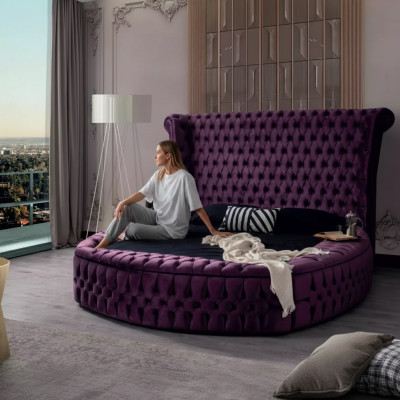 Okrągłe Chesterfield Łóżko Lila łóżka Meble Aksamit Włókienniczy Hotel Obiekt Double