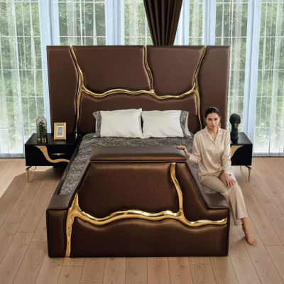 Sypialnia Łóżko 2x Szafki nocne Zestaw luksusowych łóżek Kompletny Design Meble 3 sztuki.