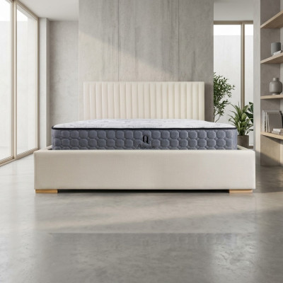 Łóżko Beżowe Podwójne łóżko Drewno Nowoczesne Eleganckie Łóżko Podkładka Materiał Sypialnia Nowość