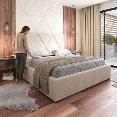 Łóżko Beżowe Podwójne łóżko Style Eleganckie Łóżko Podkładka Materiał Sypialnia Modern New