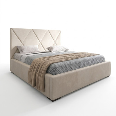 Łóżko Beżowe Podwójne łóżko Style Eleganckie Łóżko Podkładka Materiał Sypialnia Modern New